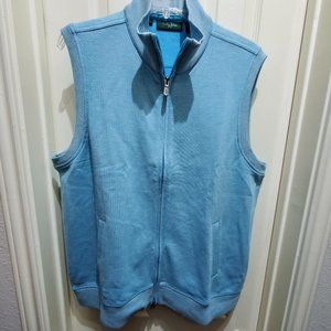 BOBBY JONES Teal Sleeveless Pima Cotton 2 Pocket Zip Vest, Large
